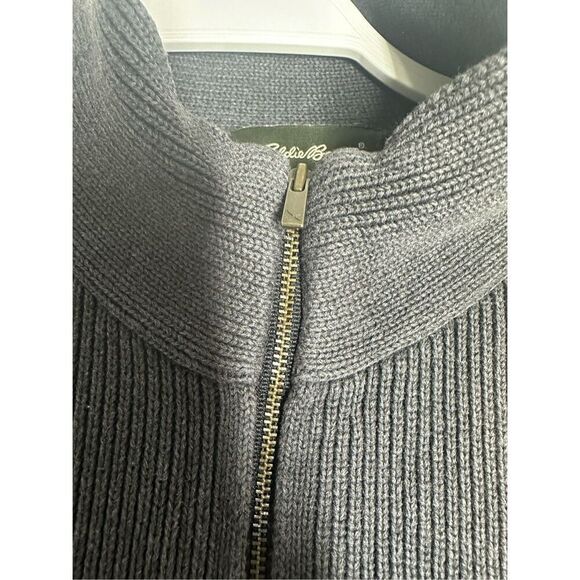 Eddie Bauer Sweater Women's Sz XL Gray Full Zip Long Sleeve Knit Cotton Fit Rib - Picture 3 of 13